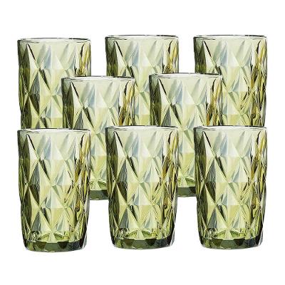 Jogo 8 Copos Para água Vidro Diamante Verde Class Home 350ml