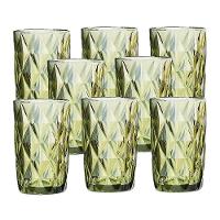 Jogo 8 Copos Para água Vidro Diamante Verde Class Home 350ml - 1