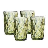 Jogo 4 Copos Para água Vidro Diamante Verde Class Home 350ml - 1