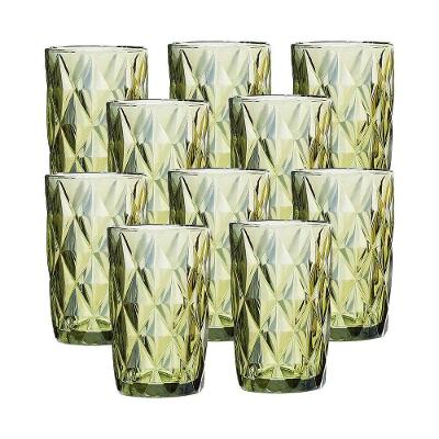 Jogo 10 Copos P/ água Vidro Diamante Verde Class Home 350ml