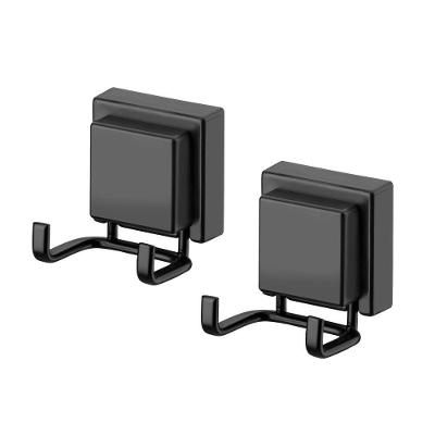 Kit 2 Ganchos Duplo Com Ventosa Multiuso Para Banheiro Lavanderia Cozinha Preto Fosco Future