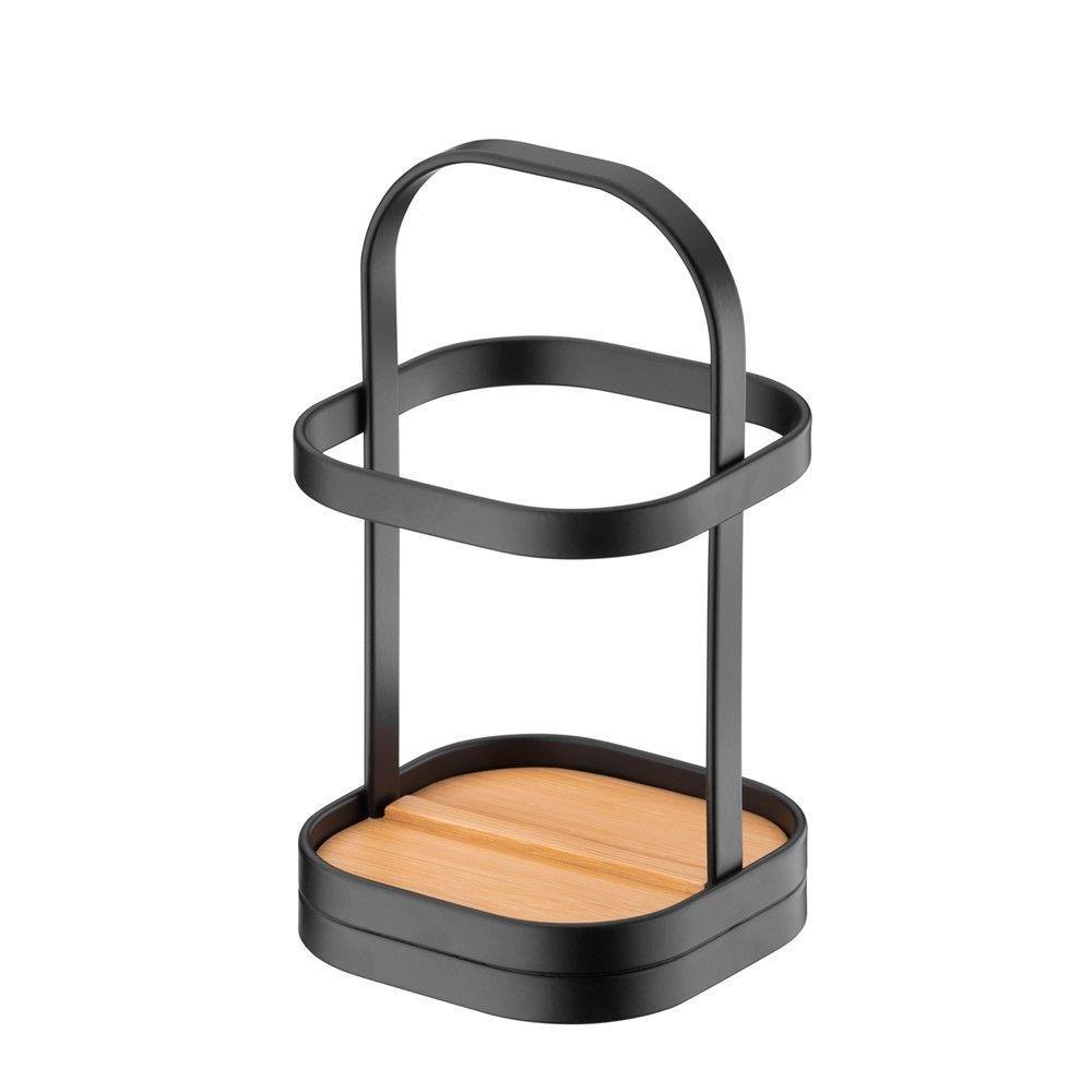 Suporte Para Utensílios E Talheres Base De Madeira E Estrutura Metal Preto Fosco Future - 1