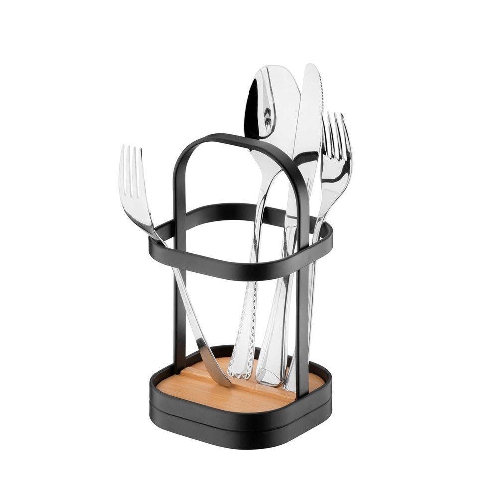 Suporte Para Utensílios E Talheres Base De Madeira E Estrutura Metal Preto Fosco Future - 2