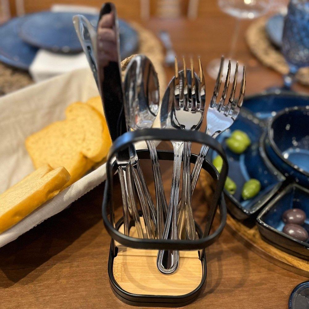 Suporte Para Utensílios E Talheres Base De Madeira E Estrutura Metal Preto Fosco Future - 4