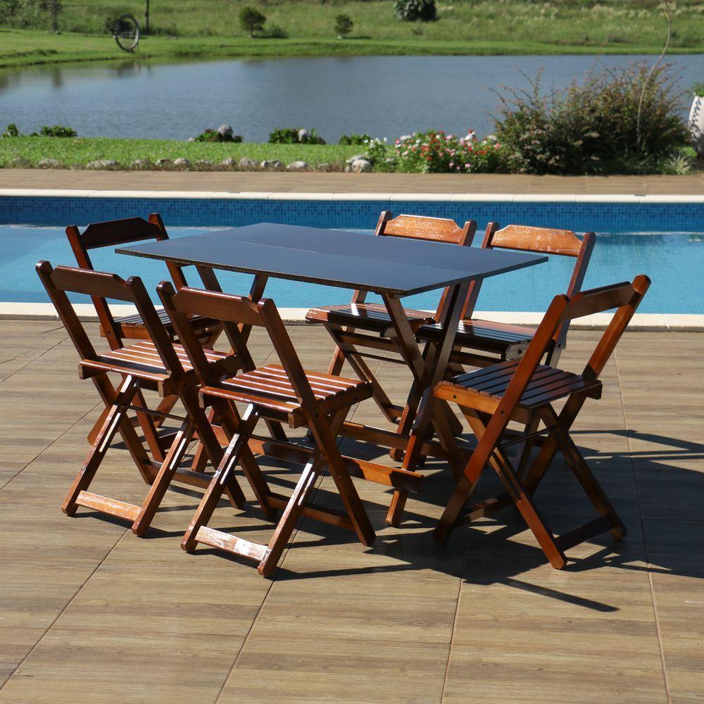 Jogo De Mesa 1,20 X 70 Com 6 Cadeiras Dobráveis De Madeira Cor Imbuia - M.b Móveis - 6