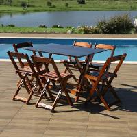 Jogo De Mesa 1,20 X 70 Com 6 Cadeiras Dobráveis De Madeira Cor Imbuia - M.b Móveis - 6