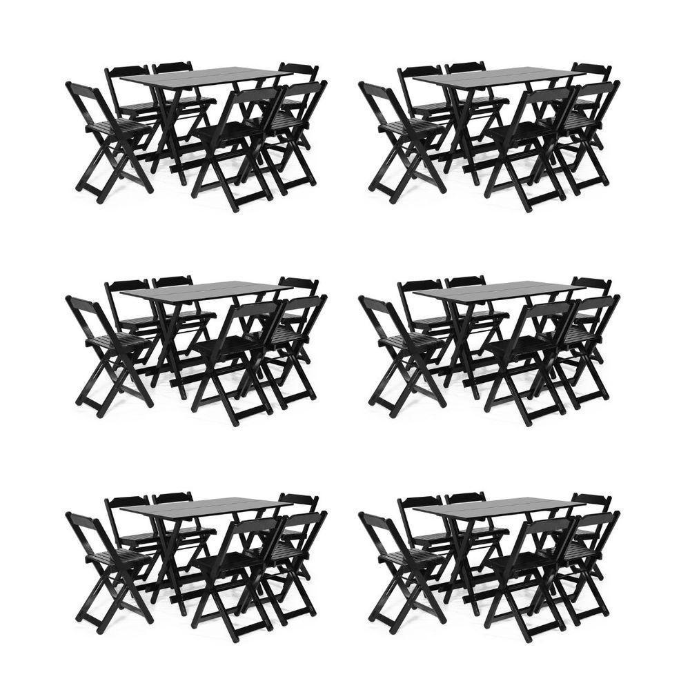 Kit 6 Conjuntos Dobrável 120 X 70 Com 6 Cadeiras Preto - M.b Móveis - 1