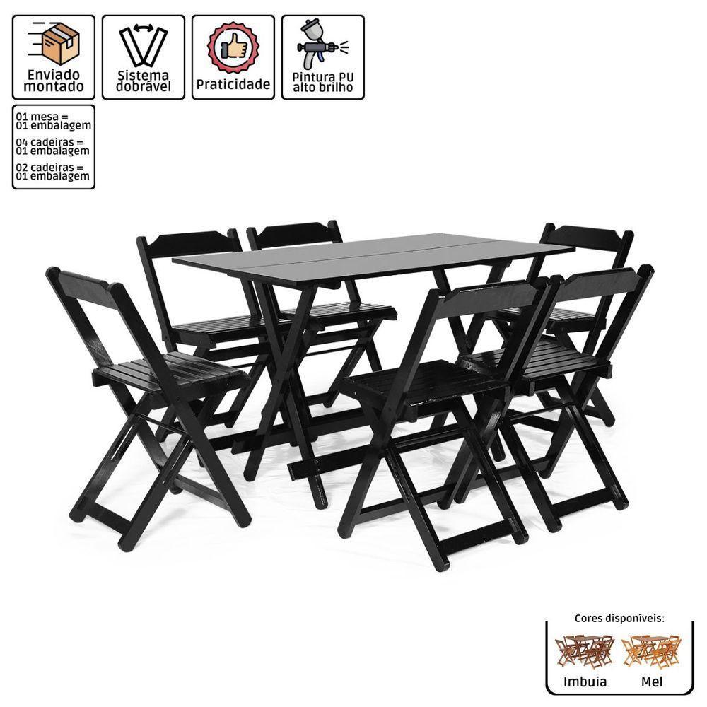 Kit 6 Conjuntos Dobrável 120 X 70 Com 6 Cadeiras Preto - M.b Móveis - 5