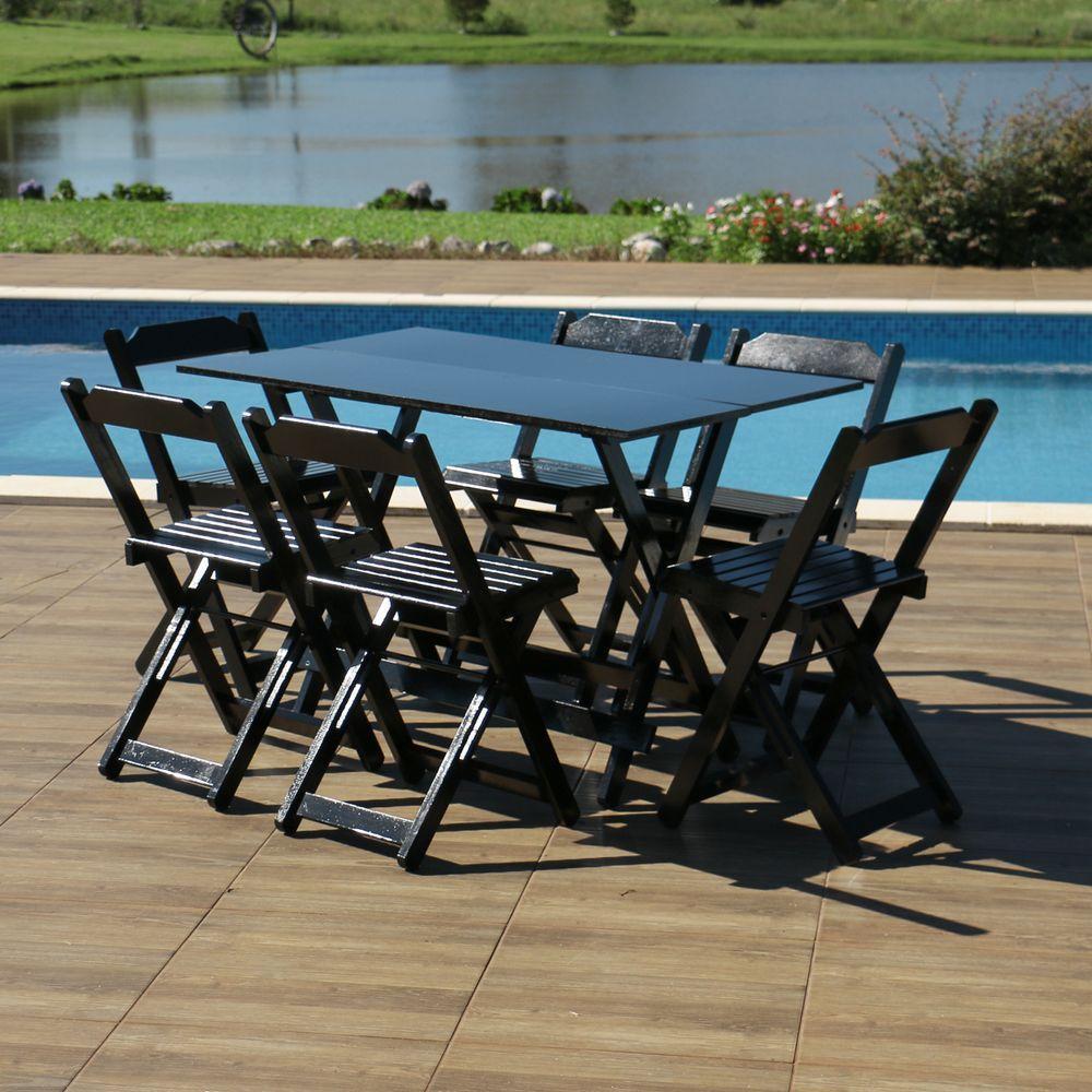 Kit 6 Conjuntos Dobrável 120 X 70 Com 6 Cadeiras Preto - M.b Móveis - 6