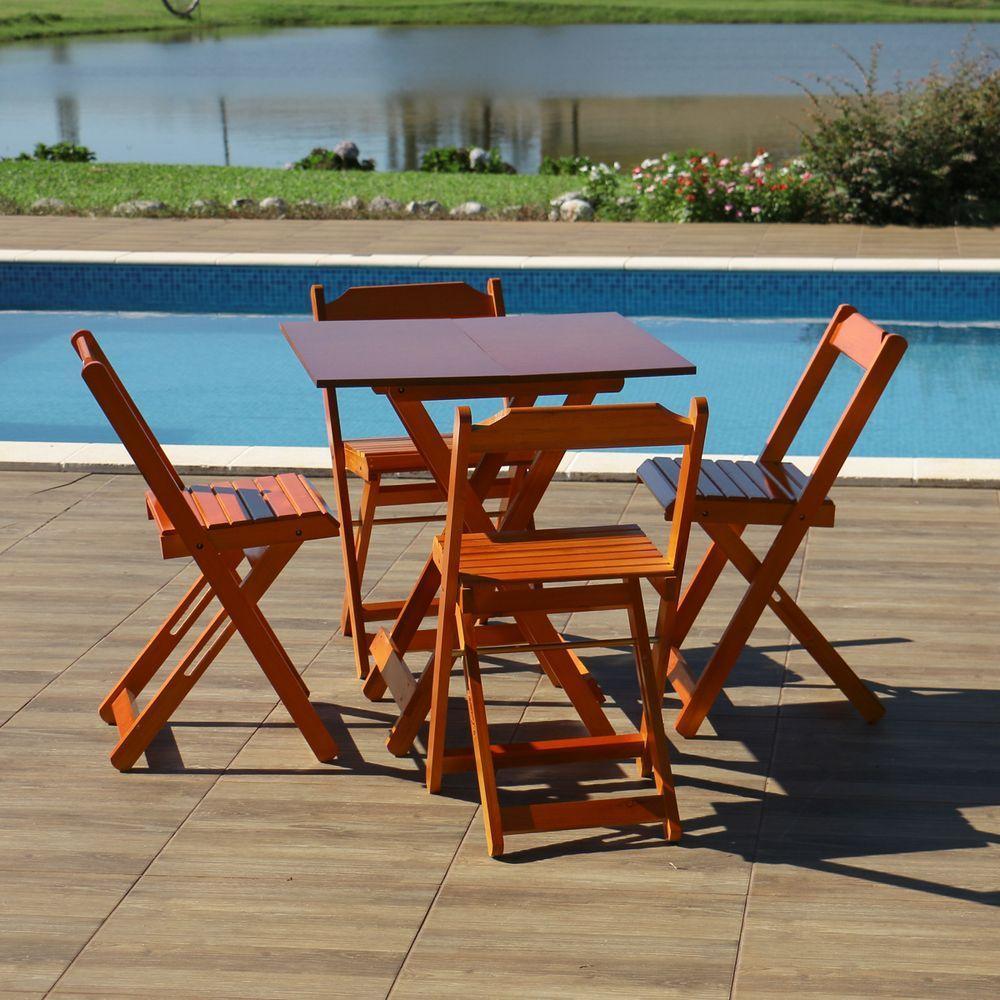Jogos Conjuntos Mesa Bar Dobrável Madeira 70 X 70 Com 4 Cad. Mel - M.b Móveis - 6