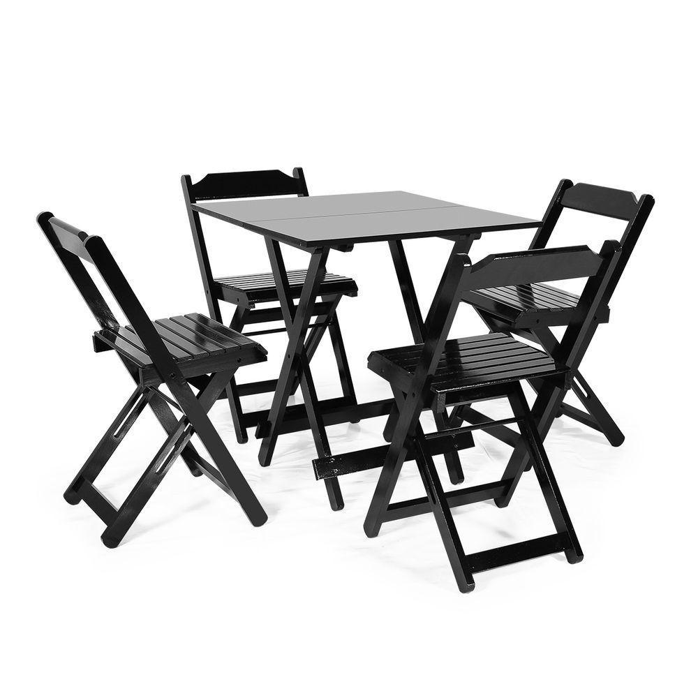 Jogos Conjuntos Mesa Bar Dobrável Madeira 70 X 70 Com 4 Cad. Preta - M.b Móveis - 1