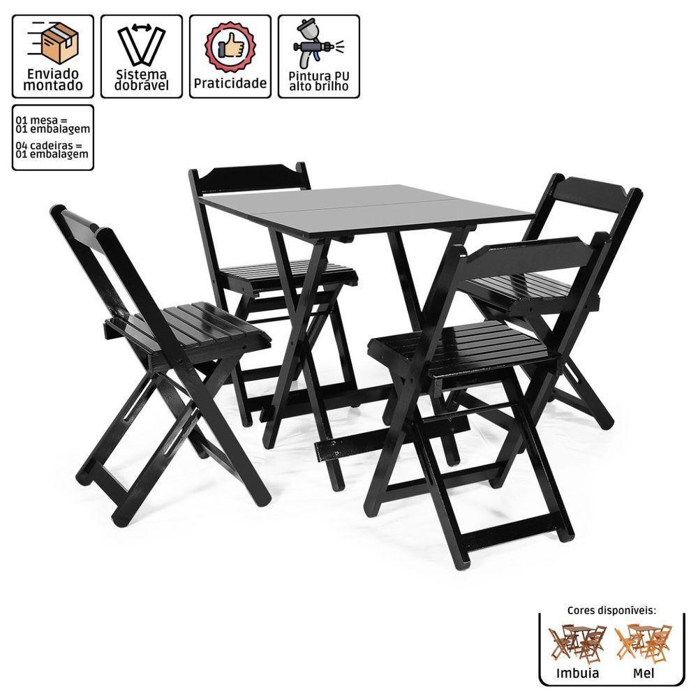 Jogos Conjuntos Mesa Bar Dobrável Madeira 70 X 70 Com 4 Cad. Preta - M.b Móveis - 5