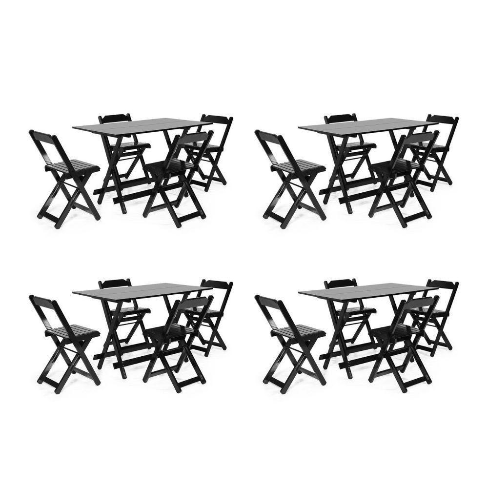 Kit 4 Conjuntos Dobráveis 120 X 70 Com 4 Cadeiras Preto - M.b Móveis - 1
