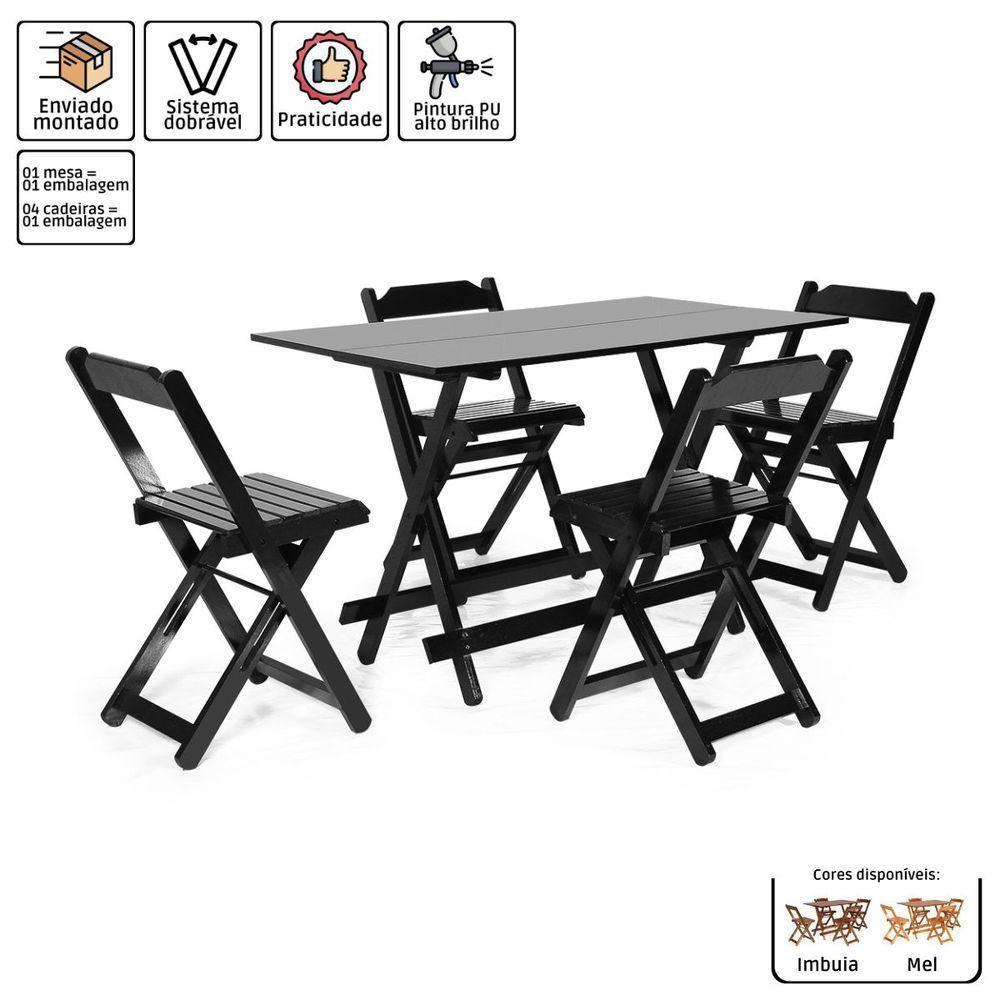 Kit 4 Conjuntos Dobráveis 120 X 70 Com 4 Cadeiras Preto - M.b Móveis - 7