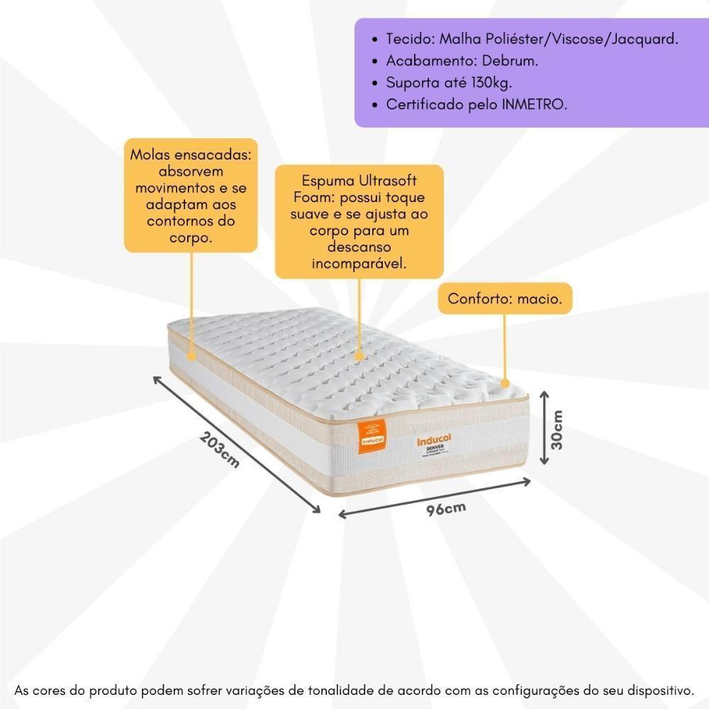 Colchão Solteirão Denver 96x203cm Molas Ensacadas Com Ultrasoft Foam Inducol Cr443b Branco/bege Branco/bege - 3
