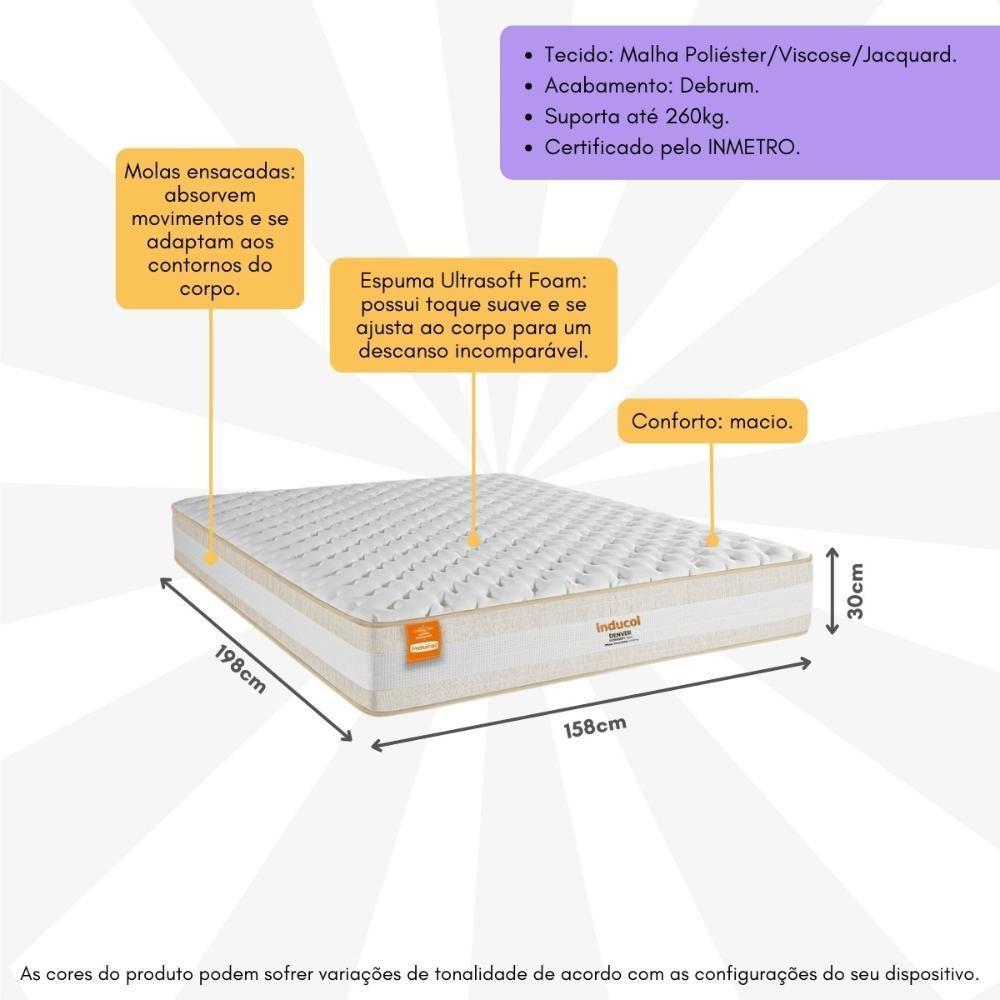 Colchão Queen Denver 158x198cm Molas Ensacadas Com Ultrasoft Foam Inducol Cr443d Branco/bege Branco/bege - 3