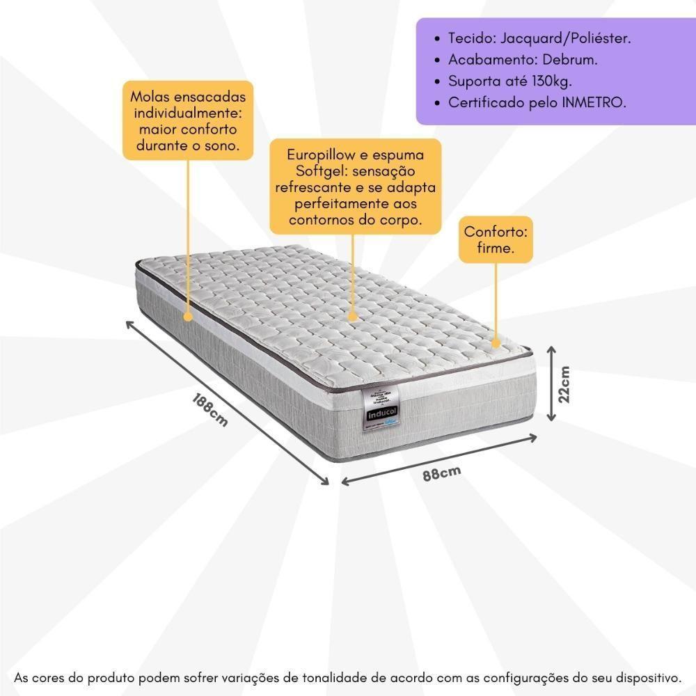 Colchão Solteiro Hanover 88x188cm Molas Ensacadas Softgel Inducol Cr447a Branco/cinza Branco/cinza - 3