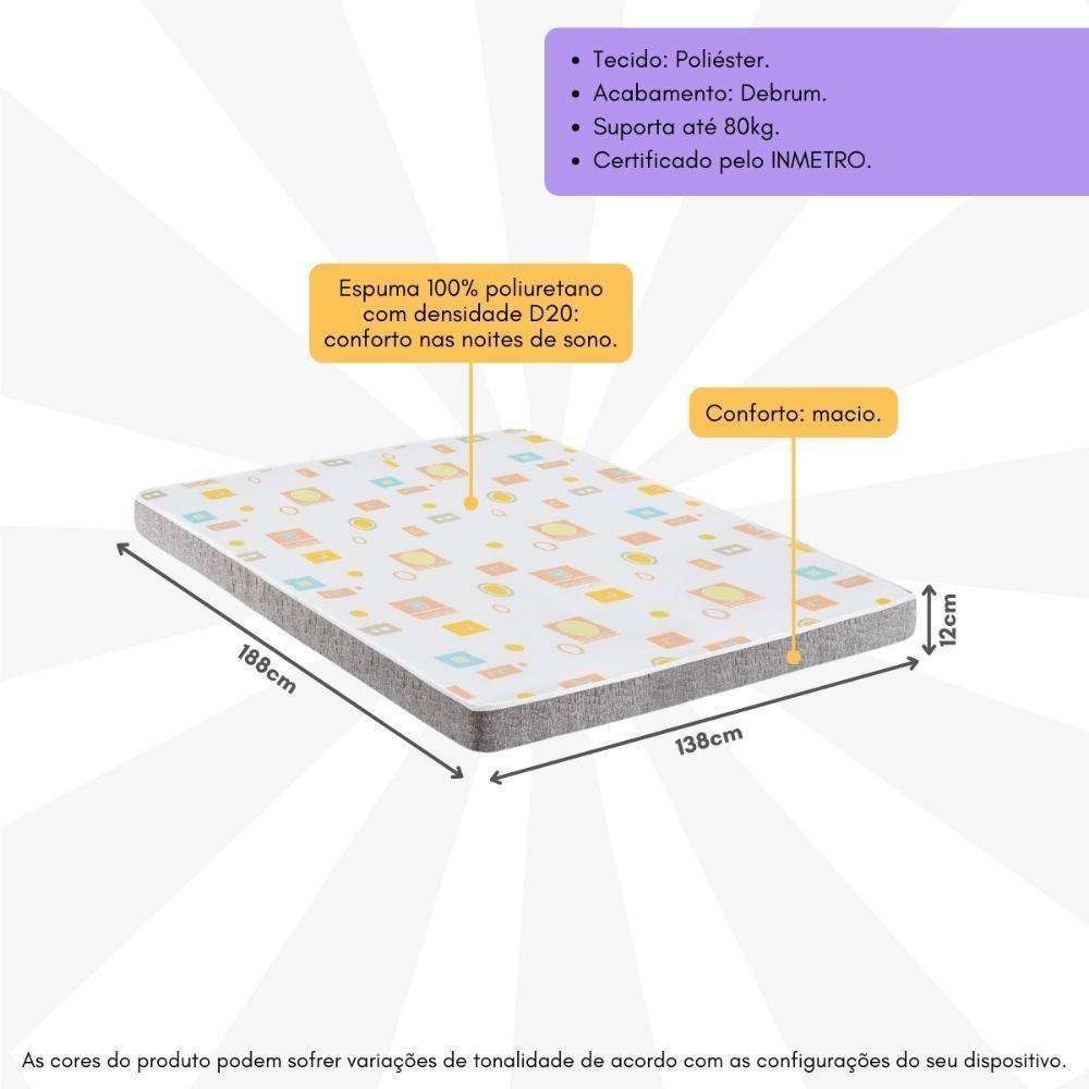 Colchão De Casal Com Espuma D20 138x188cm Inducol Cr452c Branco/cinza Branco/cinza - 3