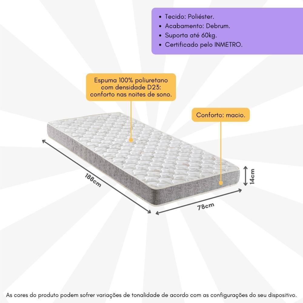 Colchão De Solteiro Com Espuma D23 78x188cm Inducol Cr451a Cinza Cinza - 3