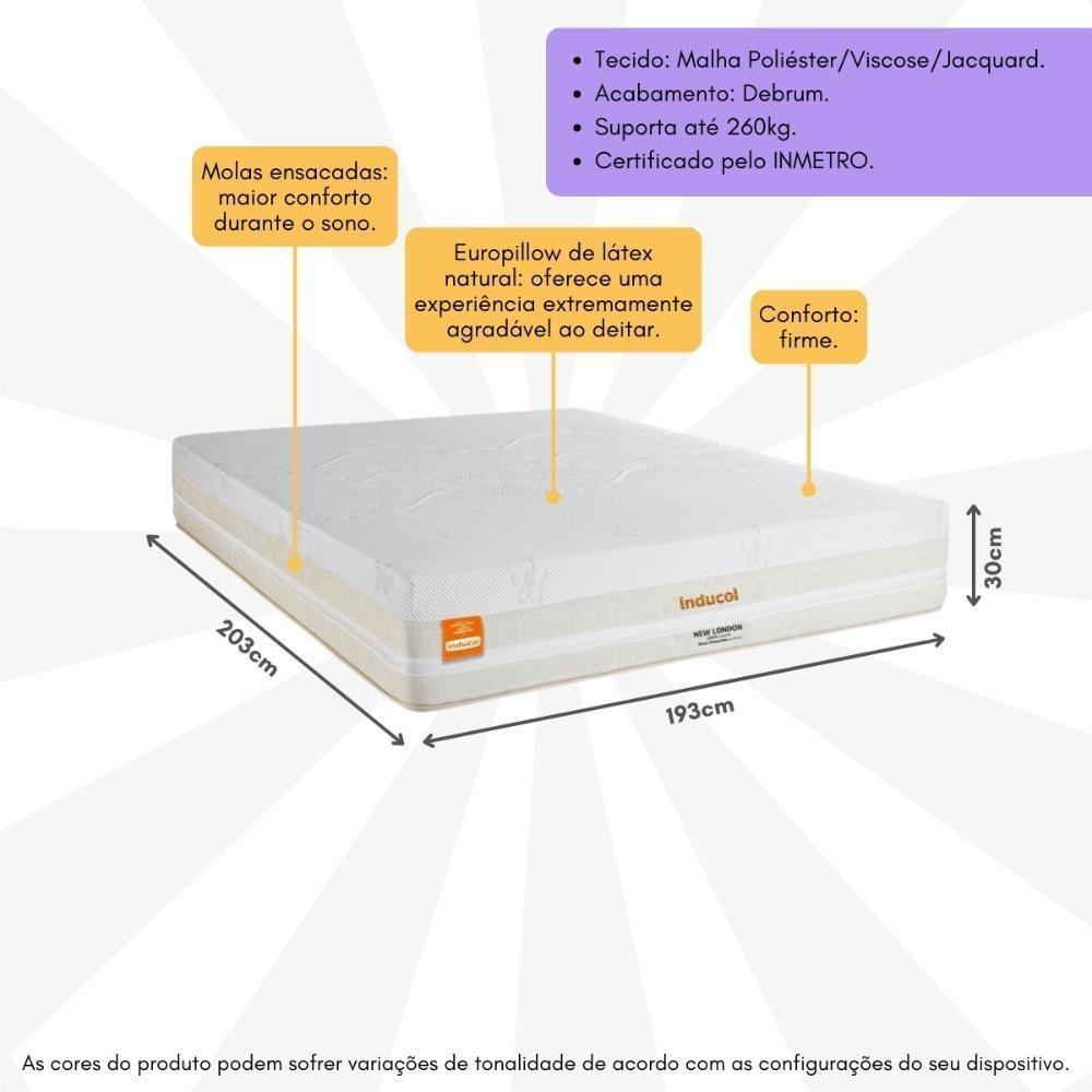Colchão King New London 193x203cm Molas Ensacadas Inducol Cr444e Branco/bege Branco/bege - 3