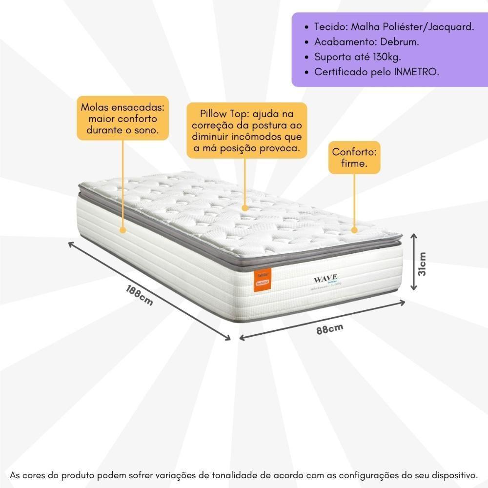 Colchão Solteiro Wave 88x188cm Molas Ensacadas Softgel Inducol Cr448a Branco Branco - 3