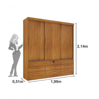 Guarda Roupa Casal Chicago 3 Portas 9 Gavetas Cinamomo MDP Tcil Móveis