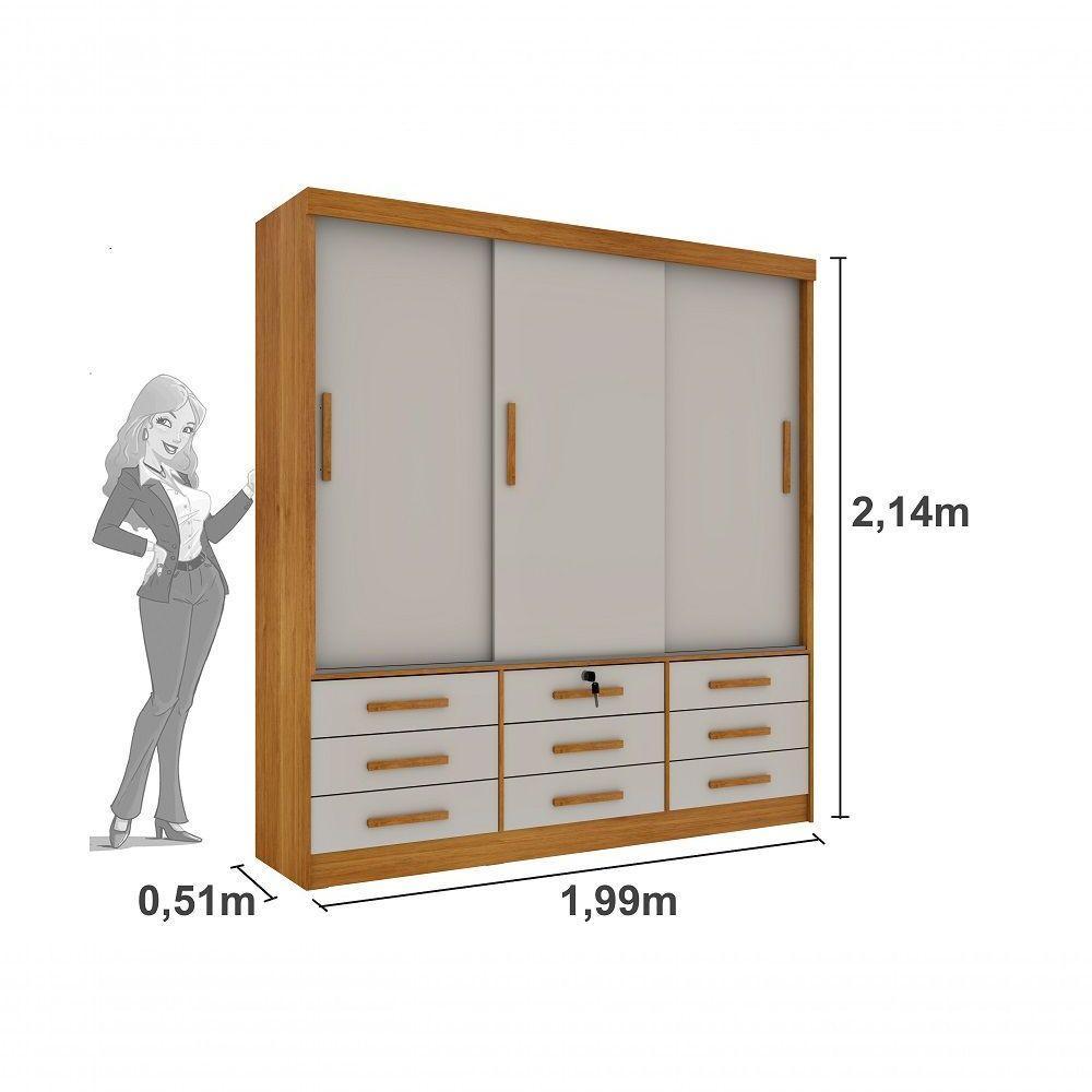 Guarda Roupa Casal Chicago 3 Portas 9 Gavetas S/Espelho Tcil Cinamomo/Off White - 2