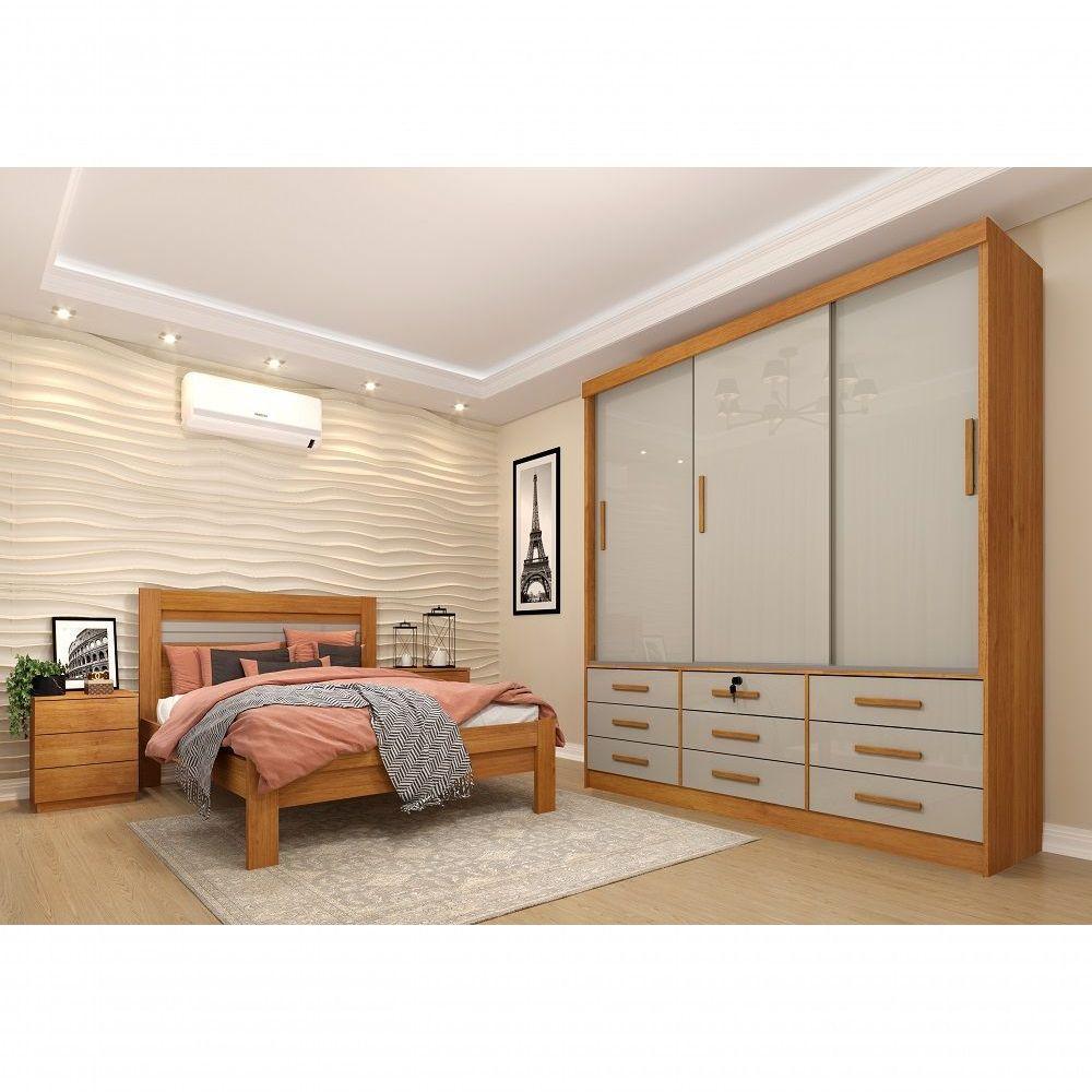 Guarda Roupa Casal Chicago 3 Portas 9 Gavetas S/Espelho Tcil Cinamomo/Off White - 4