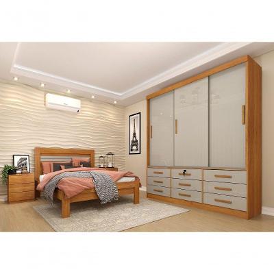 Guarda Roupa Casal Chicago 3 Portas 9 Gavetas Cinamomo-Off White MDP TCIL