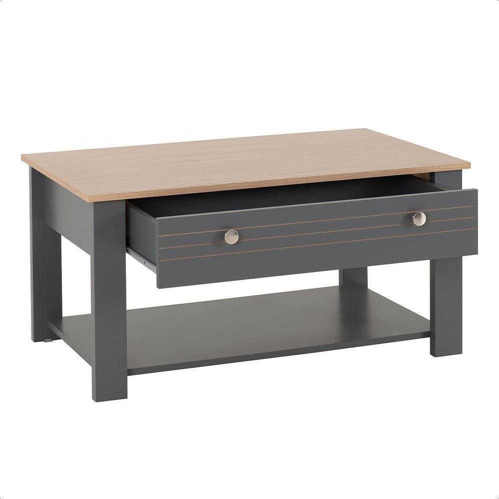 Mesa De Centro Para Sala De Estar Cinza Canada Caemmun - 3