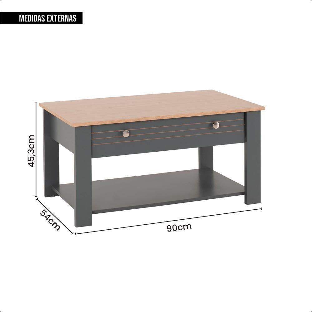 Mesa De Centro Para Sala De Estar Cinza Canada Caemmun - 5