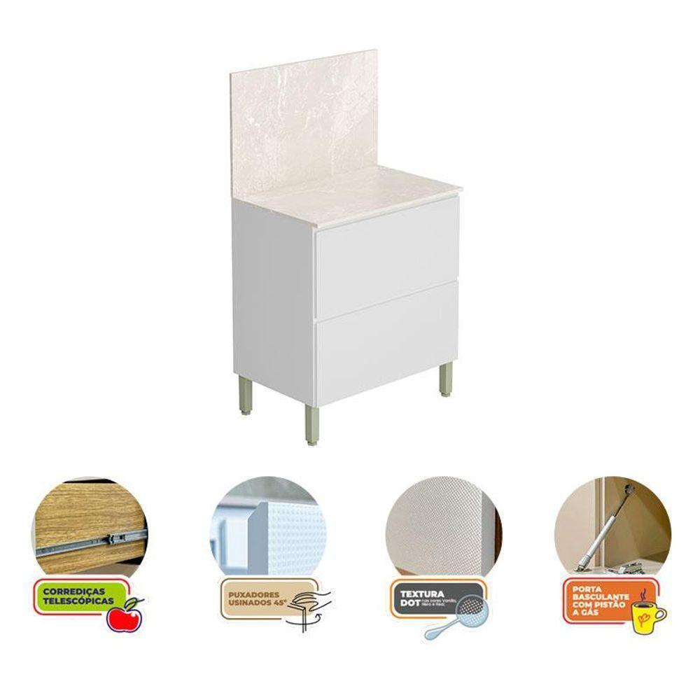 Balcão Para Cozinha Ambiente Art Branco ártico Com Tampo Painel 80cm Travertino - Kits Paraná - 3