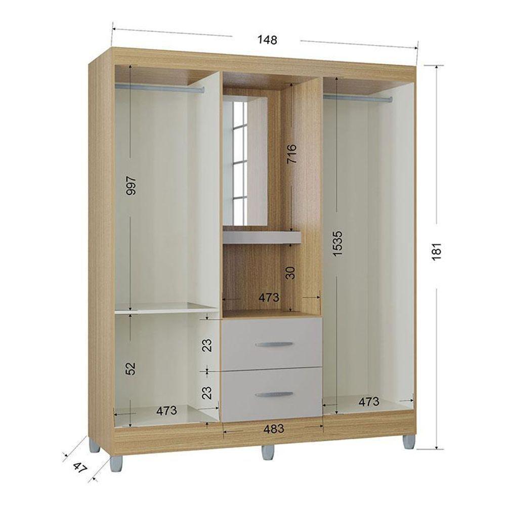 Cômoda 867 4 Gavetas Com Guarda Roupa Solteiro Córdoba 4 Portas Damasco Off White - Poquema - 3