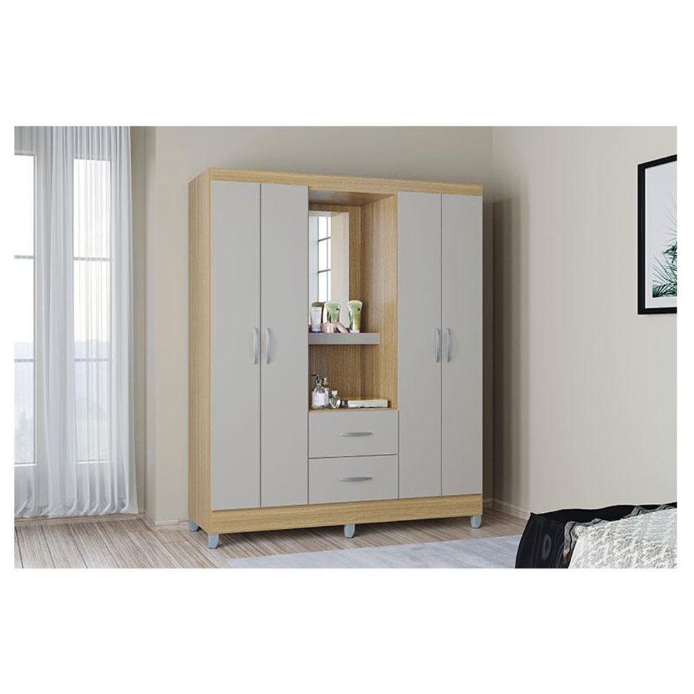 Cômoda 867 4 Gavetas Com Guarda Roupa Solteiro Córdoba 4 Portas Damasco Off White - Poquema - 5