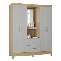 Cômoda 867 4 Gavetas Com Guarda Roupa Solteiro Córdoba 4 Portas Damasco Off White - Poquema - 7