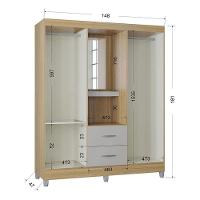 Cômoda 867 4 Gavetas Com Guarda Roupa Solteiro Córdoba 4 Portas Damasco Off White - Poquema - 8