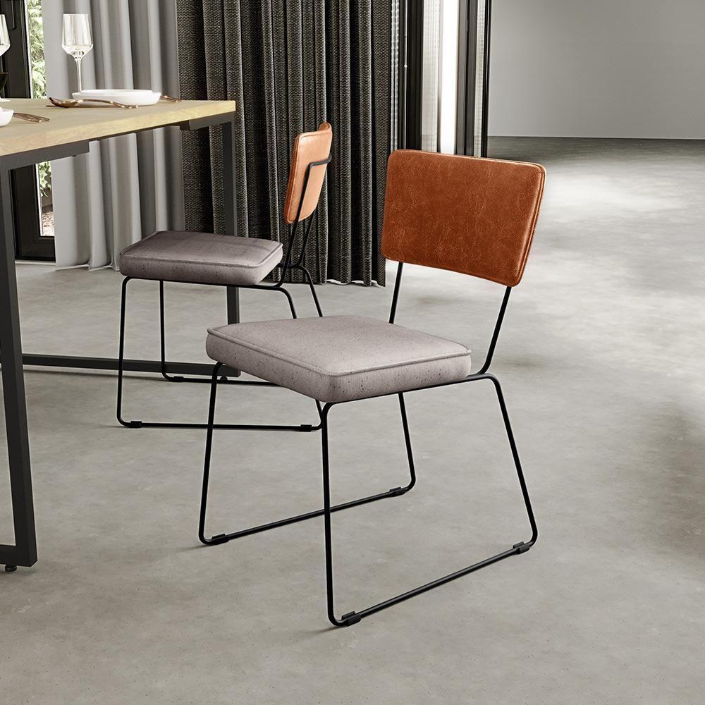 Kit 06 Cadeiras Estofada L02 Couríssimo Camel Linho Bege - 9