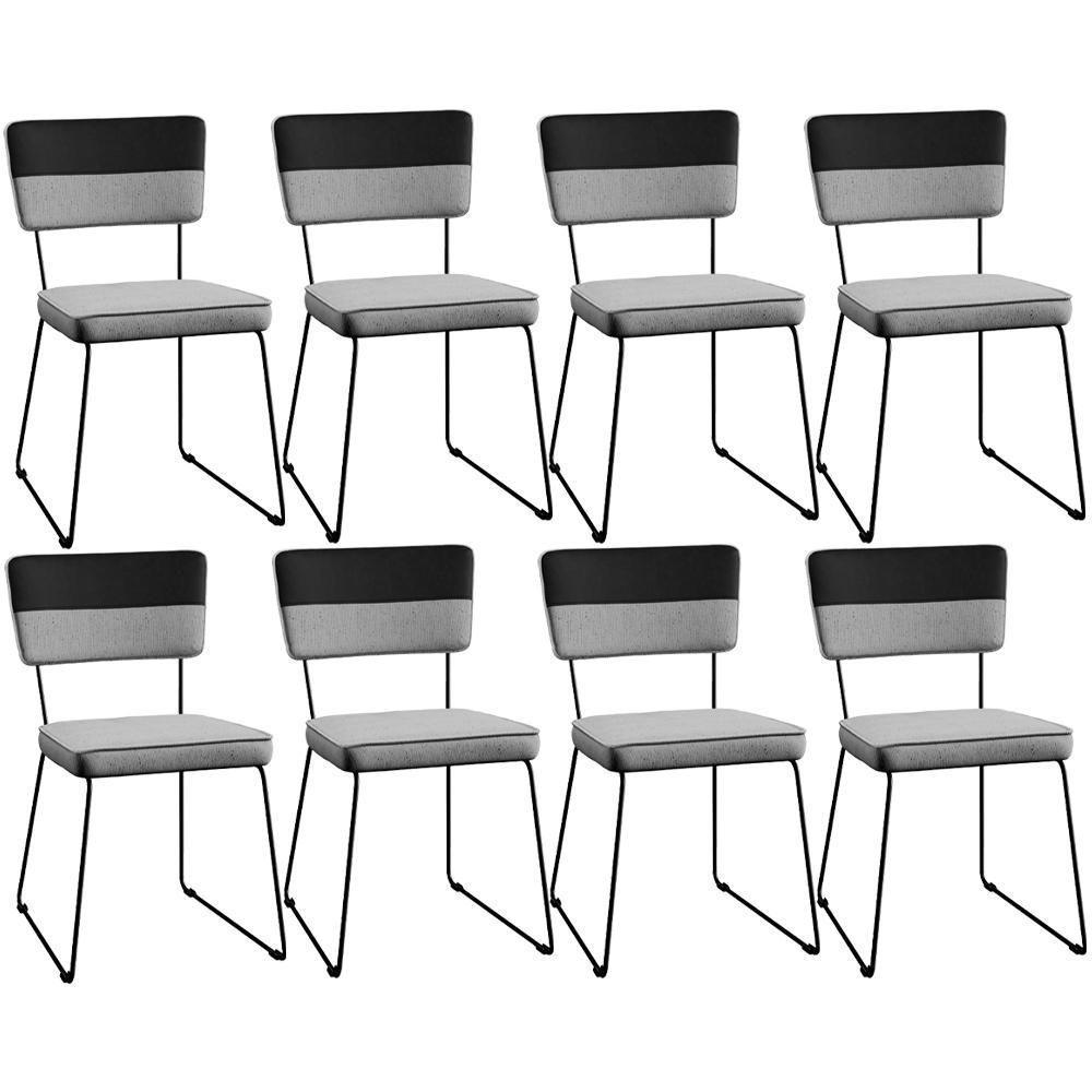 Kit 08 Cadeiras Estofada Faixa Corano Preto Linho Cinza - 1