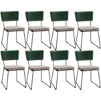 Kit 8 Cadeiras Estofada L02 Facto Verde Musgo Linho Bege - 1