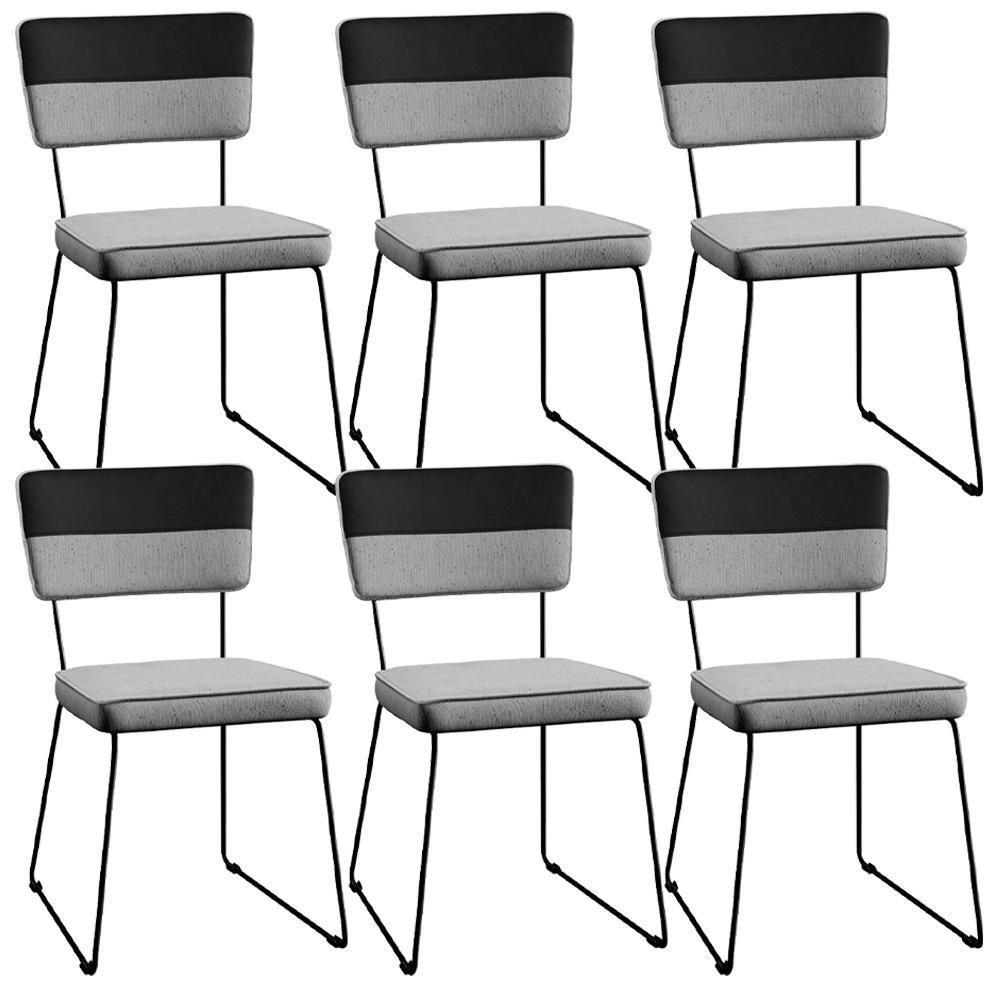 Kit 06 Cadeiras Estofada Faixa Corano Preto Linho Cinza - 1