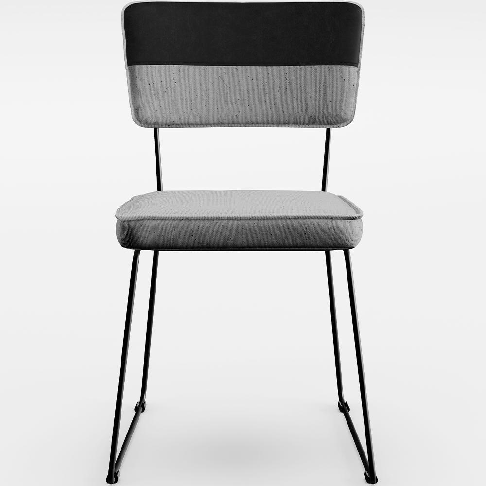 Kit 06 Cadeiras Estofada Faixa Corano Preto Linho Cinza - 5