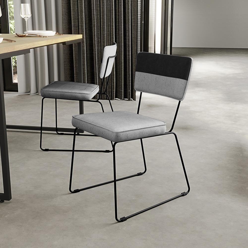 Kit 06 Cadeiras Estofada Faixa Corano Preto Linho Cinza - 9