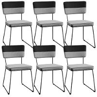 Kit 06 Cadeiras Estofada Faixa Corano Preto Linho Cinza - 1