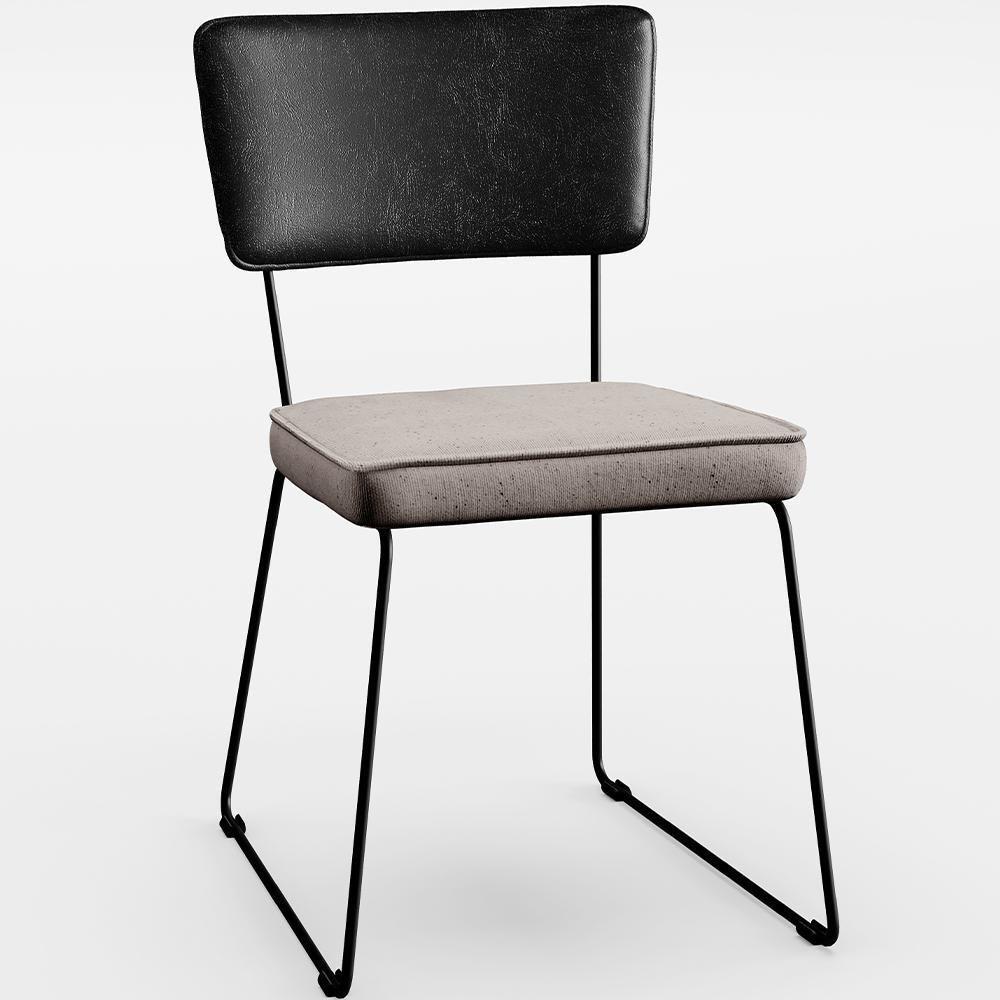 Kit 02 Cadeiras Estofada L02 Couríssimo Preto Linho Bege - 8