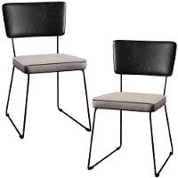 Kit 02 Cadeiras Estofada L02 Couríssimo Preto Linho Bege - 1