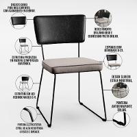 Kit 02 Cadeiras Estofada L02 Couríssimo Preto Linho Bege - 7