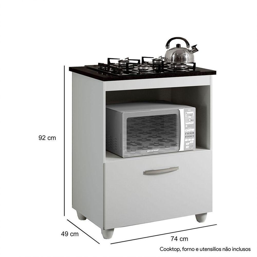 Balcão Para Cooktop De 4 Bocas 1 Porta Basculante Salvia Kaiki Móveis Branco - 5