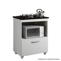 Balcão Para Cooktop De 4 Bocas 1 Porta Basculante Salvia Kaiki Móveis Branco - 1