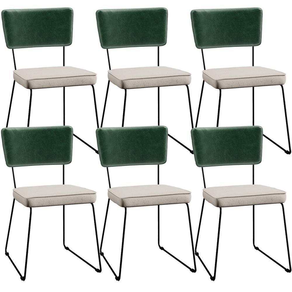 Kit 06 Cadeiras Estofada L02 Facto Verde Musgo Linho Cru - 1