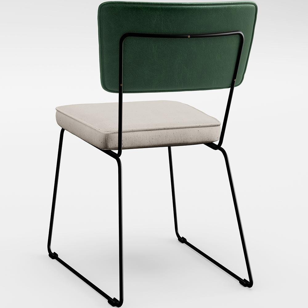 Kit 06 Cadeiras Estofada L02 Facto Verde Musgo Linho Cru - 2